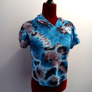 AQ Sport Tye Dye Cropped Hooded Tee Sz 1X NWT